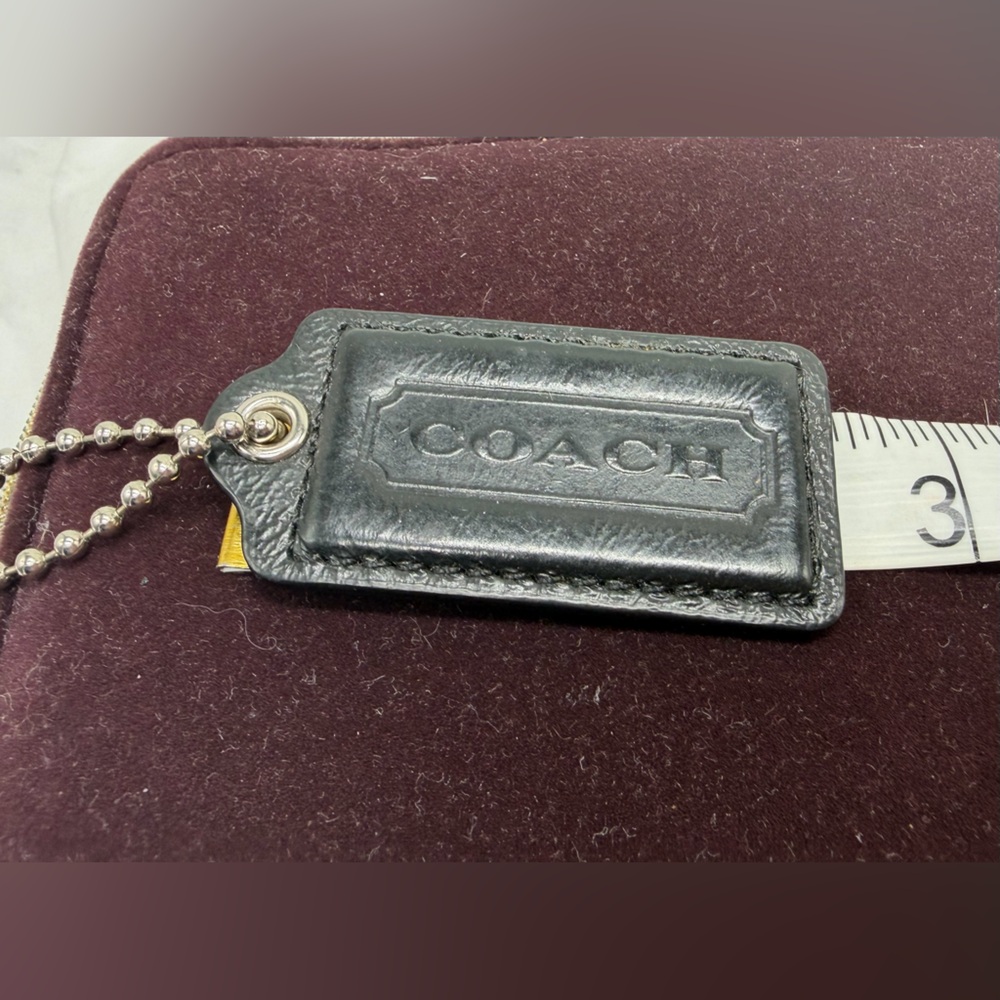 COACH Leather Key Fob Bag Charm Keychain Hang Tag 2.75”Long Silver Tone Chain